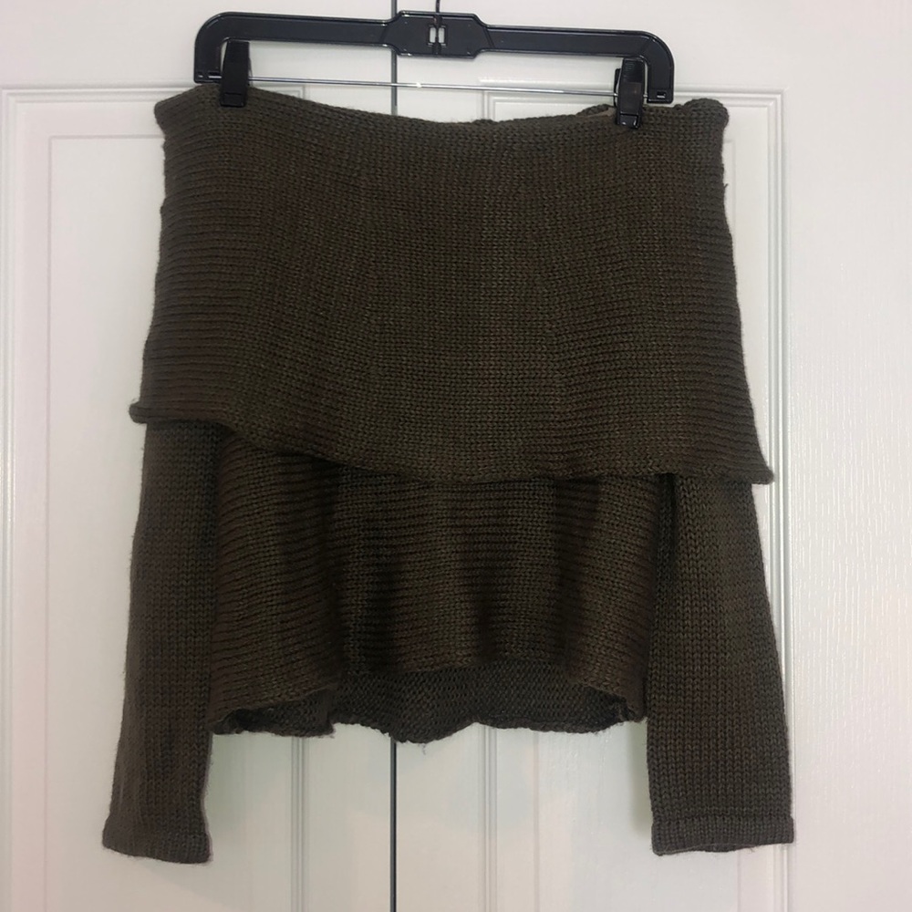 LF Camo Green Off the Shoulder Sweater